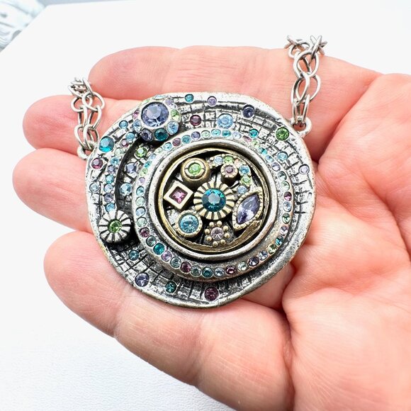 Patricia Locke Multicolor Swarovski Crystal Silver Tone Pendant Necklace 16 Inch - Picture 4 of 5